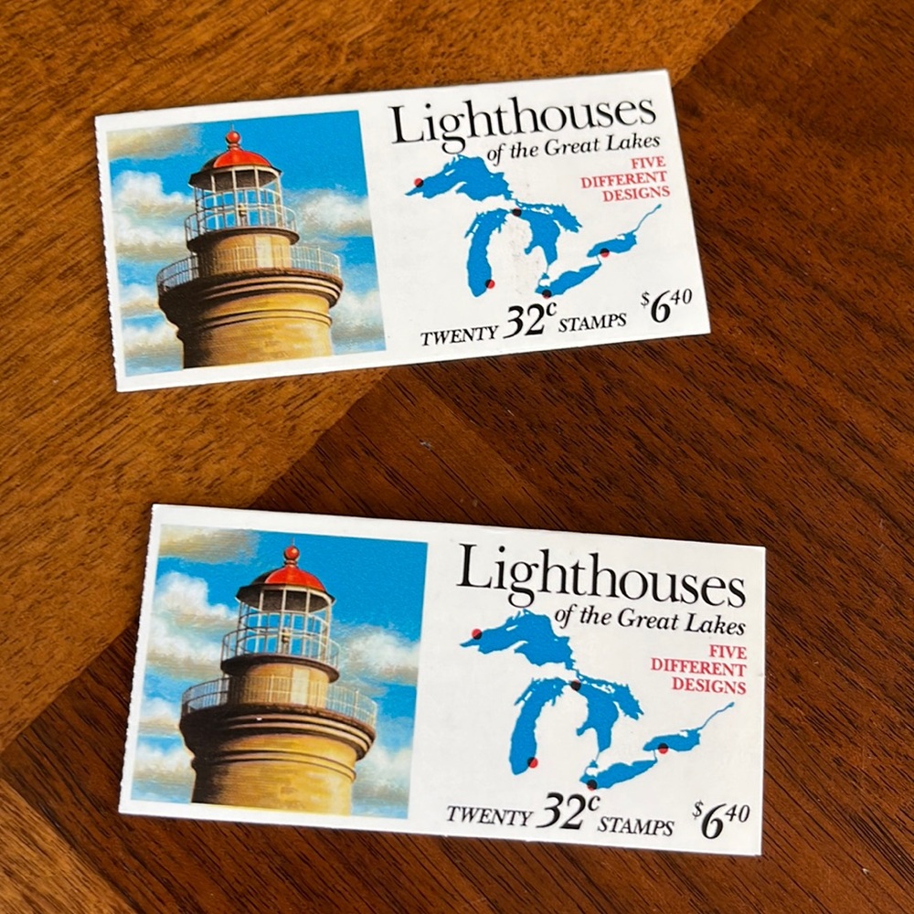 VINTAGE LIGHTHOUSES OF THE GREAT LAKES 32 CENT STAMPS - 1 FULL BOOK & 1 PARTIAL